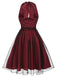 Dunkelrot 1950er Tupfen Netz Swing Kleid