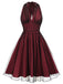 Dunkelrot 1950er Tupfen Netz Swing Kleid