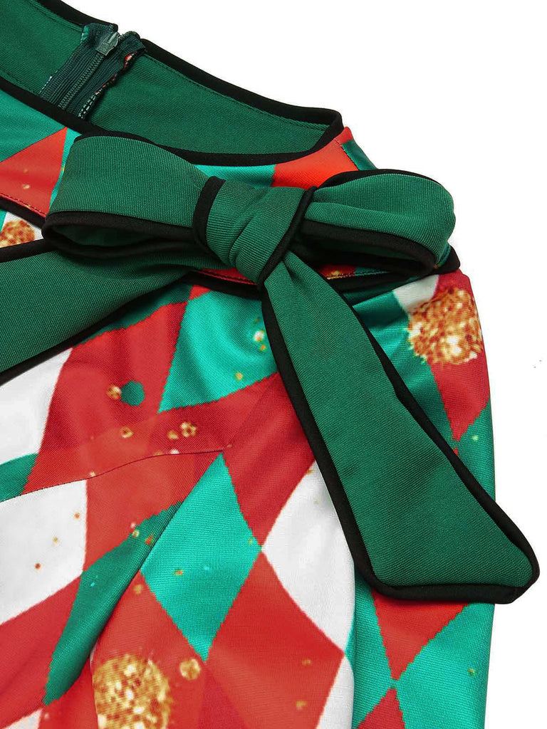 Grün 1950er Weihnachten Plaid Patchwork Kleid