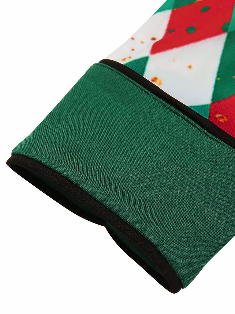 Grün 1950er Weihnachten Plaid Patchwork Kleid