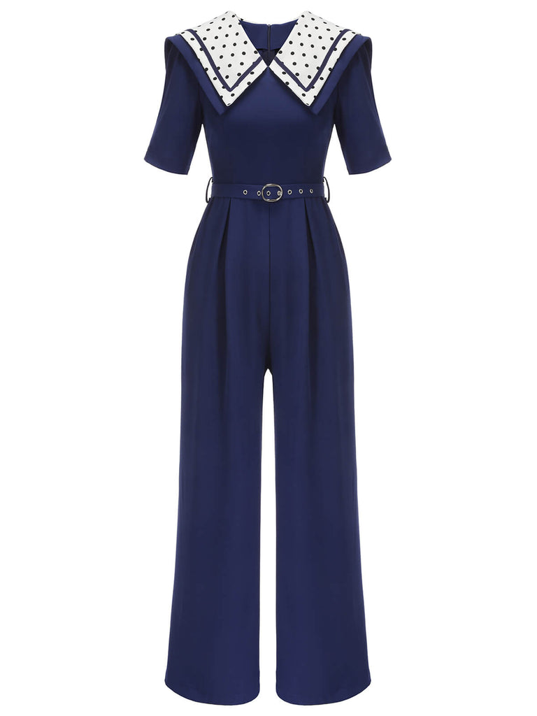 Marineblauer 1950er Dots Jumpsuit