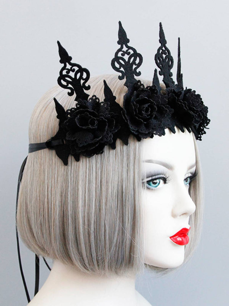 SCHWARZES HALLOWEEN BLUMEN KRONE STIRNBAND