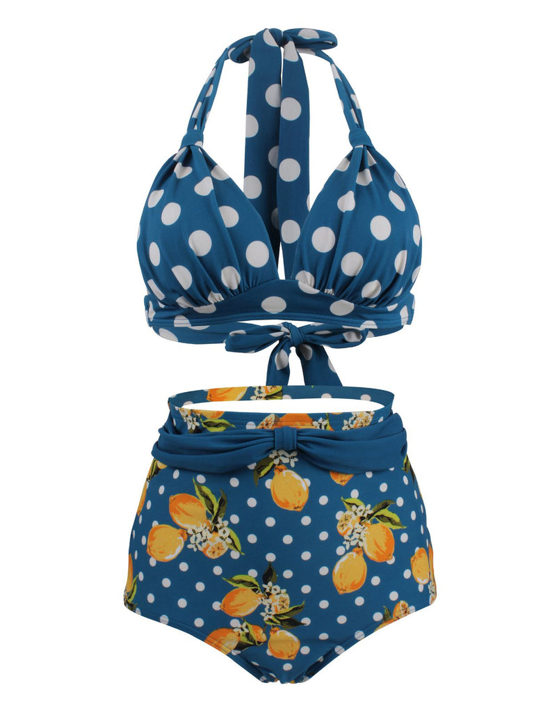 2PCS ORANGE NECKHOLDER BOW DOT BADEANZUG