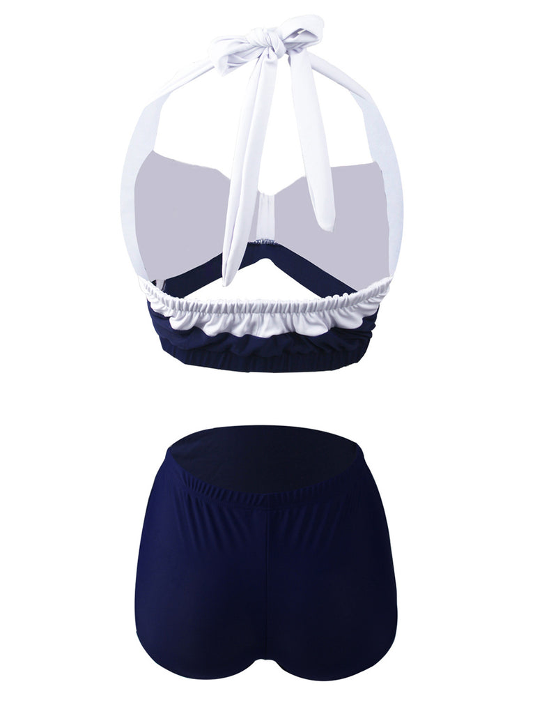 2PCS STREIFEN NECKHOLDER PATCHWORK BADEANZUG