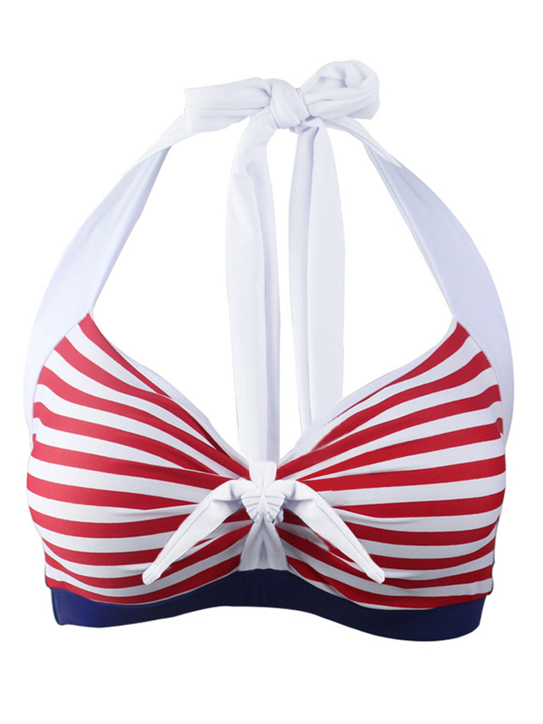 2PCS STREIFEN NECKHOLDER PATCHWORK BADEANZUG