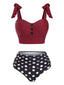 2PCS WEINROT SPAGHETTI DOT BADEANZUG