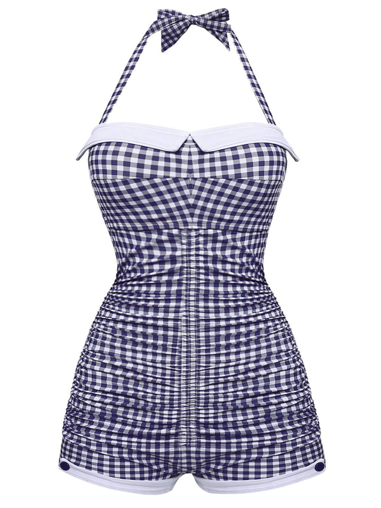Gelb Gingham 1950er Schleife Neckholder Badeanzug