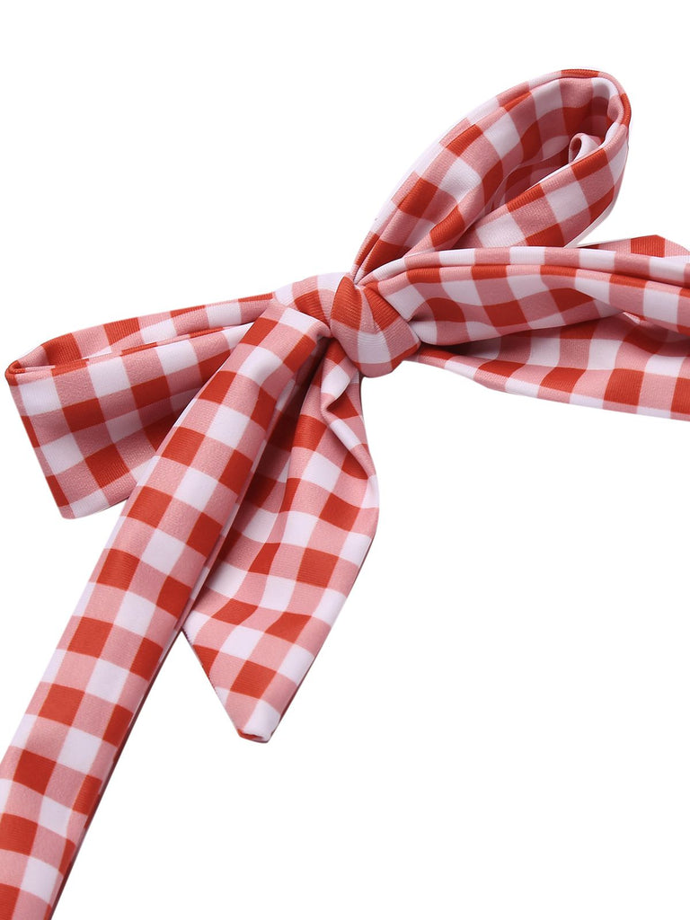 Gelb Gingham 1950er Schleife Neckholder Badeanzug