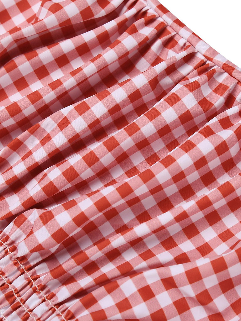Gelb Gingham 1950er Schleife Neckholder Badeanzug