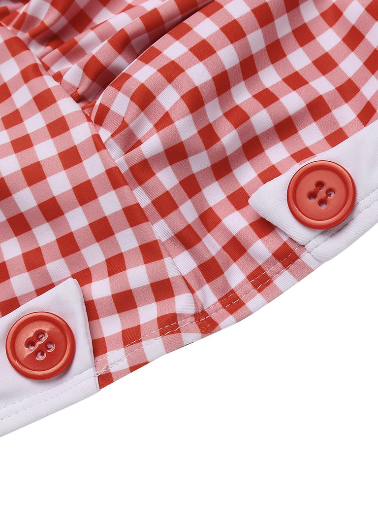 Gelb Gingham 1950er Schleife Neckholder Badeanzug