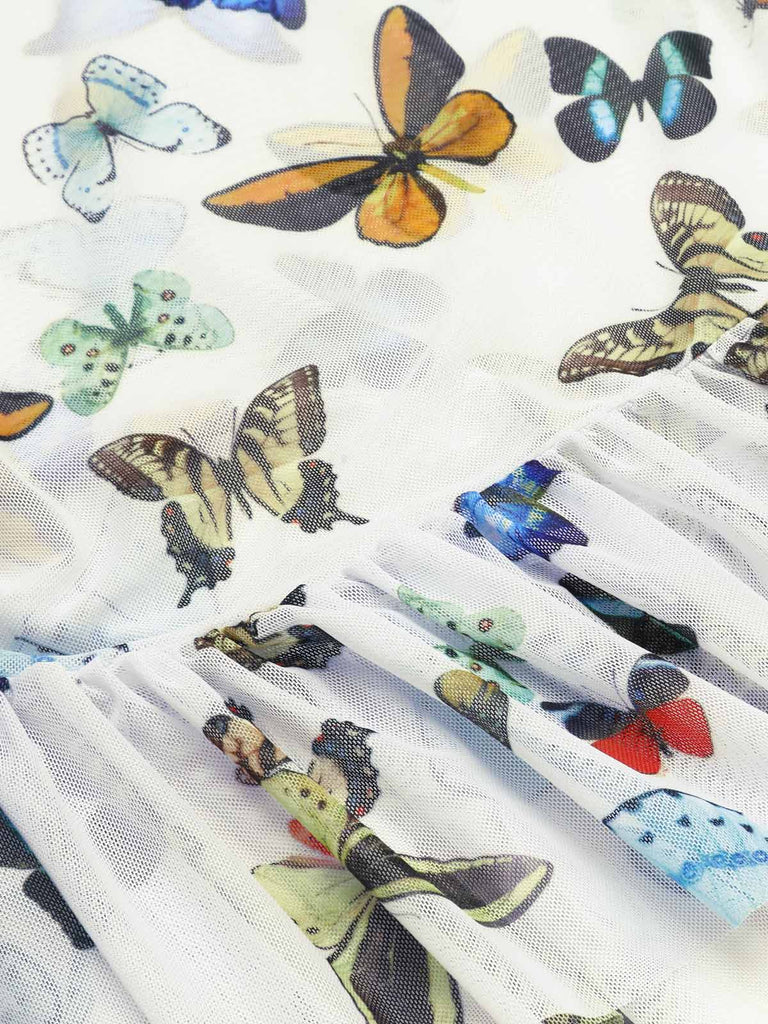 EINTEILIGER BADEANZUG MIT BUTTERFLYS-RIEMEN & ÜBERDECKEROCK