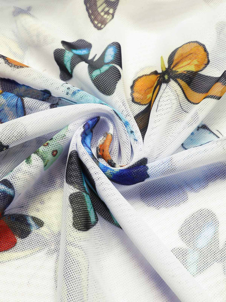 EINTEILIGER BADEANZUG MIT BUTTERFLYS-RIEMEN & ÜBERDECKEROCK