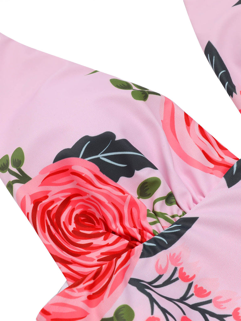 Rosa 1930er Rosen Halter Gürtel Badeanzug