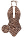 Brauner 1930er Leopard Badeanzug Mit V-Ausschnitt