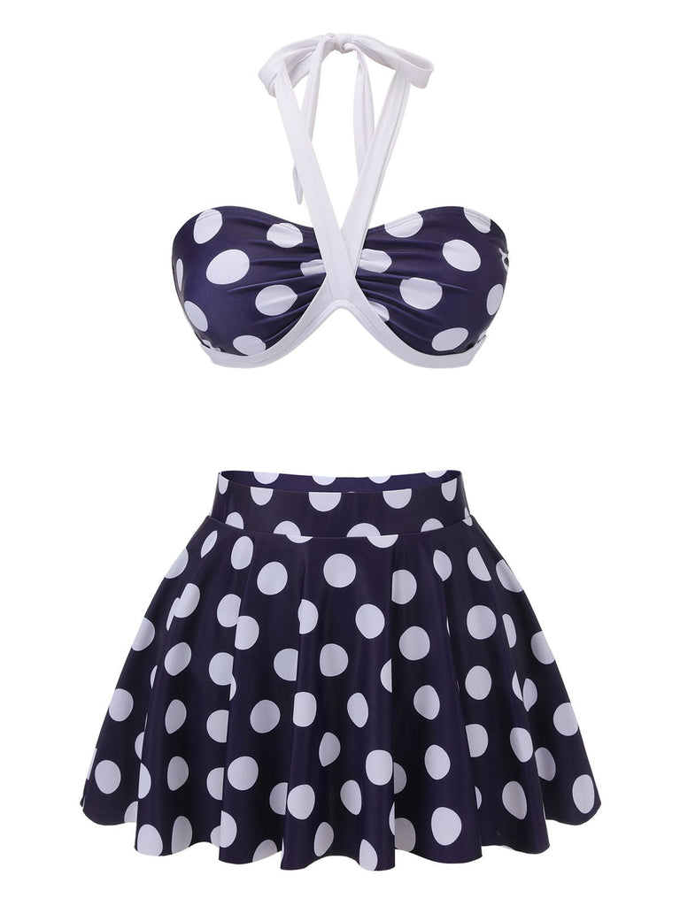 Marineblauer 1940er Polka Dot Halter Badeanzug