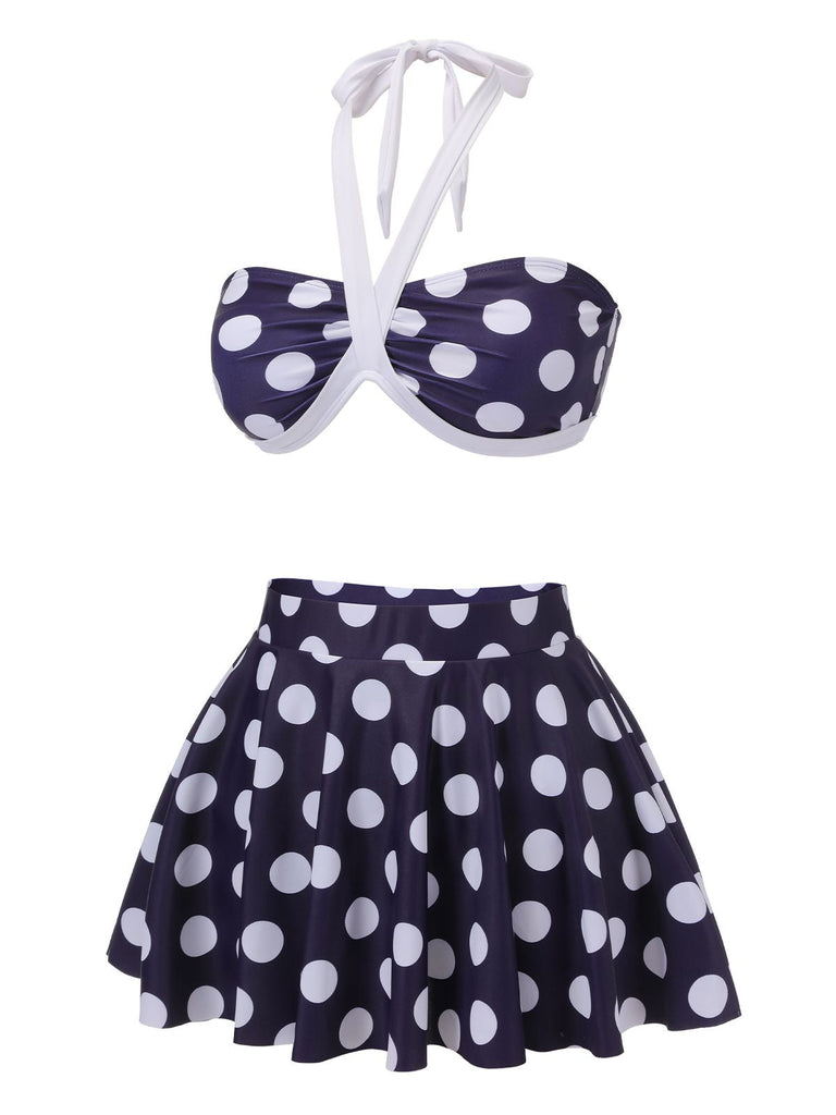 Marineblauer 1940er Polka Dot Halter Badeanzug
