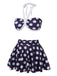 Marineblauer 1940er Polka Dot Halter Badeanzug