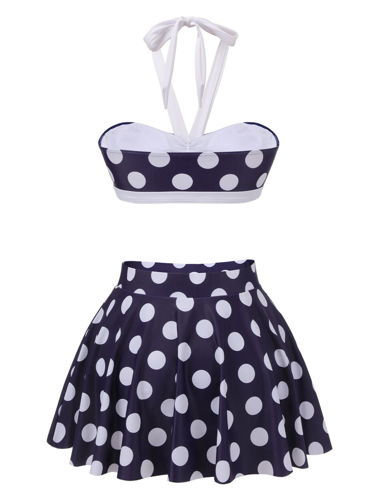 Marineblauer 1940er Polka Dot Halter Badeanzug