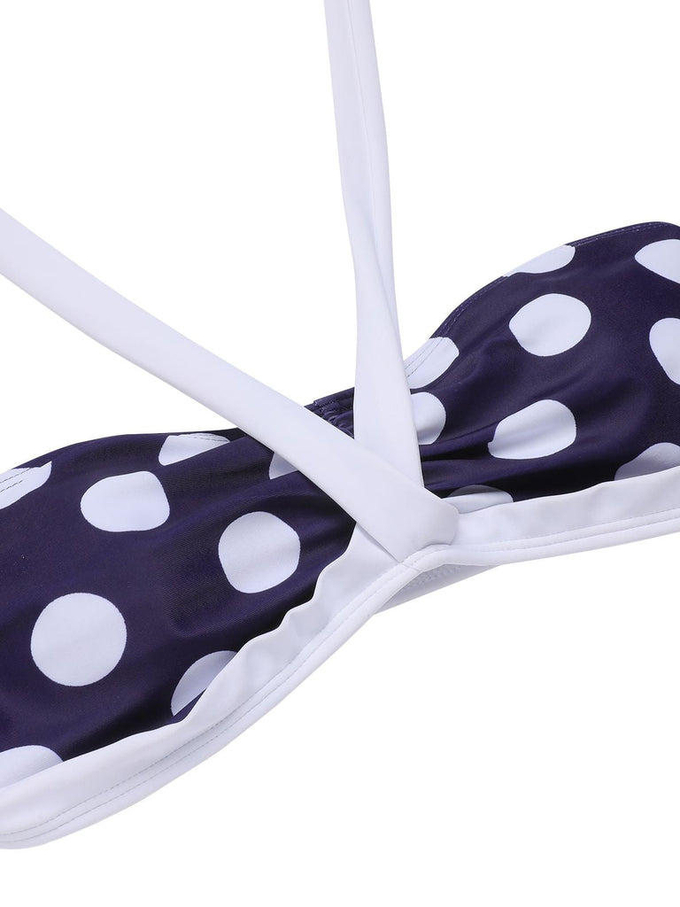 Marineblauer 1940er Polka Dot Halter Badeanzug