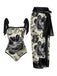 Grün 1950er Ink Floral Halter Badeanzug Einteilig