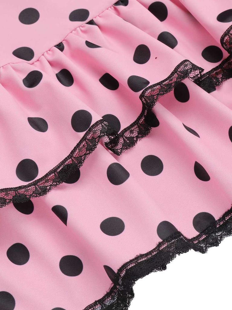 Rosa 1940er Halter Polka Dots Schleife Einteiliger Badeanzug