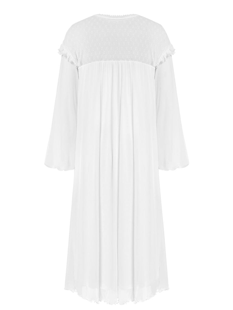Weiß 1960s Solide Farbe Laternenärmel Nachthemd