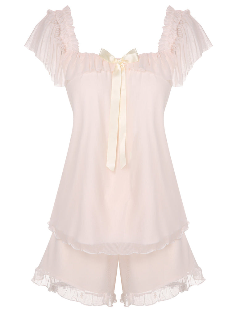 Rosa 1950er Quadratkragen Schleife Pyjamas