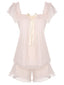 Rosa 1950er Quadratkragen Schleife Pyjamas