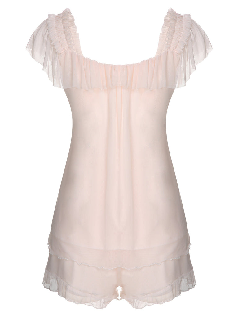 Rosa 1950er Quadratkragen Schleife Pyjamas