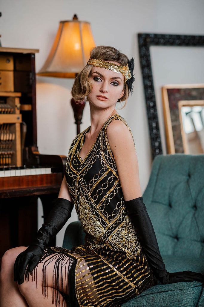 GOLD 1920ER PAILLETTEN FRANSEN FLAPPER KLEID