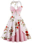 Rosa 1950er Halter Blumen Swing Kleid