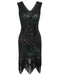 DUNKELGRÜN 1920ER VINTAGE PAILLETTEN FRANSE FLAPPER KLEID