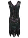 DUNKELGRÜN 1920ER VINTAGE PAILLETTEN FRANSE FLAPPER KLEID