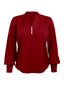 Weinrot 1930er Solide V-AUSSCHNITT PUFFÄRMELN BLUSE