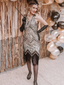 CHAMPAGNER 1920ER PERLEN FRANSE FLAPPER KLEID