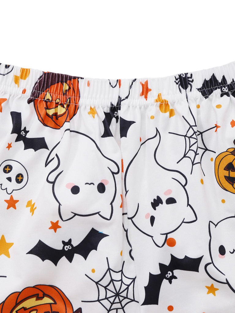 Weiß 1950er Halloween Kerbkragen Pyjama Set