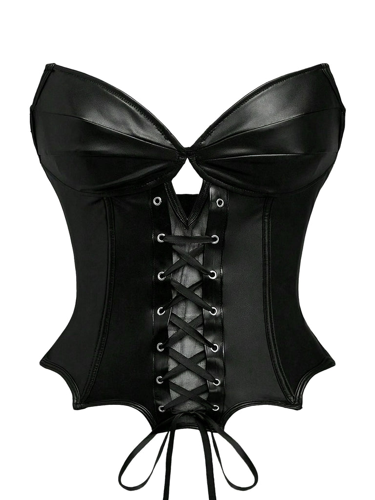 Schwarz 1970er Leder Gothic Fledermausflügel Korsett