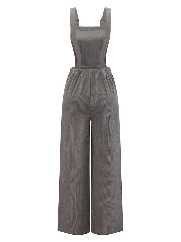 Grau 1940er Cord Weit-Bein Latzhose Jumpsuit