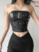 Schwarz 1980er Bandeau Punk Leder Top