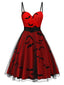 [Vorverkauf] Weinrot 1950er Halloween Träger Schläger Netz Kleid