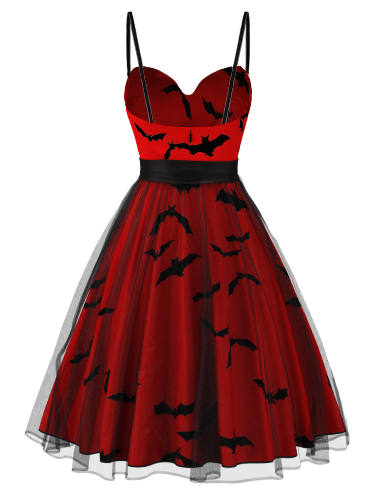 [Vorverkauf] Weinrot 1950er Halloween Träger Schläger Netz Kleid