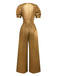 1970er Metallisch V-Ausschnitt Weites Bein Jumpsuit