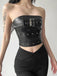 Schwarz 1980er Bandeau Punk Leder Top