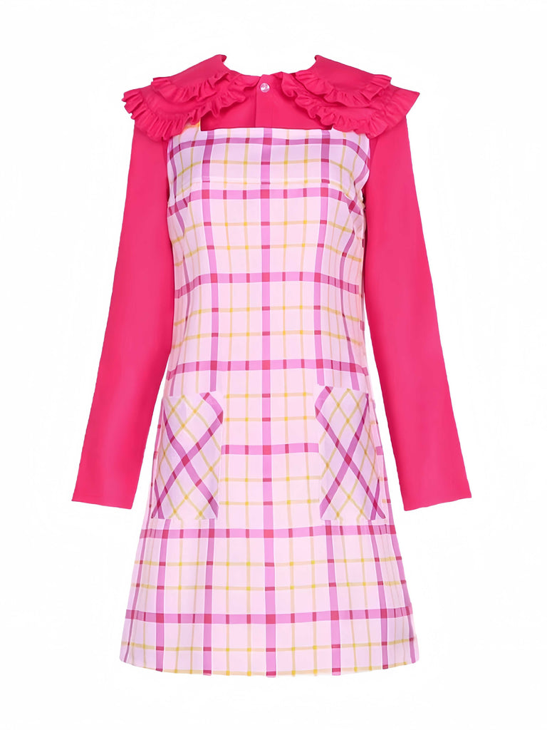 2PCS 1960er Plaids Tasche Wednesday Addams Stil Top & Kleid