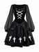 Schwarz 1980er Gothic Das Kreuz Samt 3D-Roses Kleid