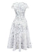 1940er Blumen Crinkle-Jacquard Schnürung Kleid