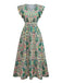 Grün 1970er V-Ausschnitt Paisley Rüschenärmel Kleid