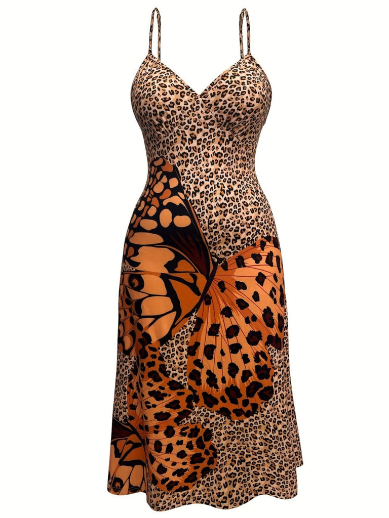 [Übergröße] Braun 1940er Schmetterling Leopard Nachthemd