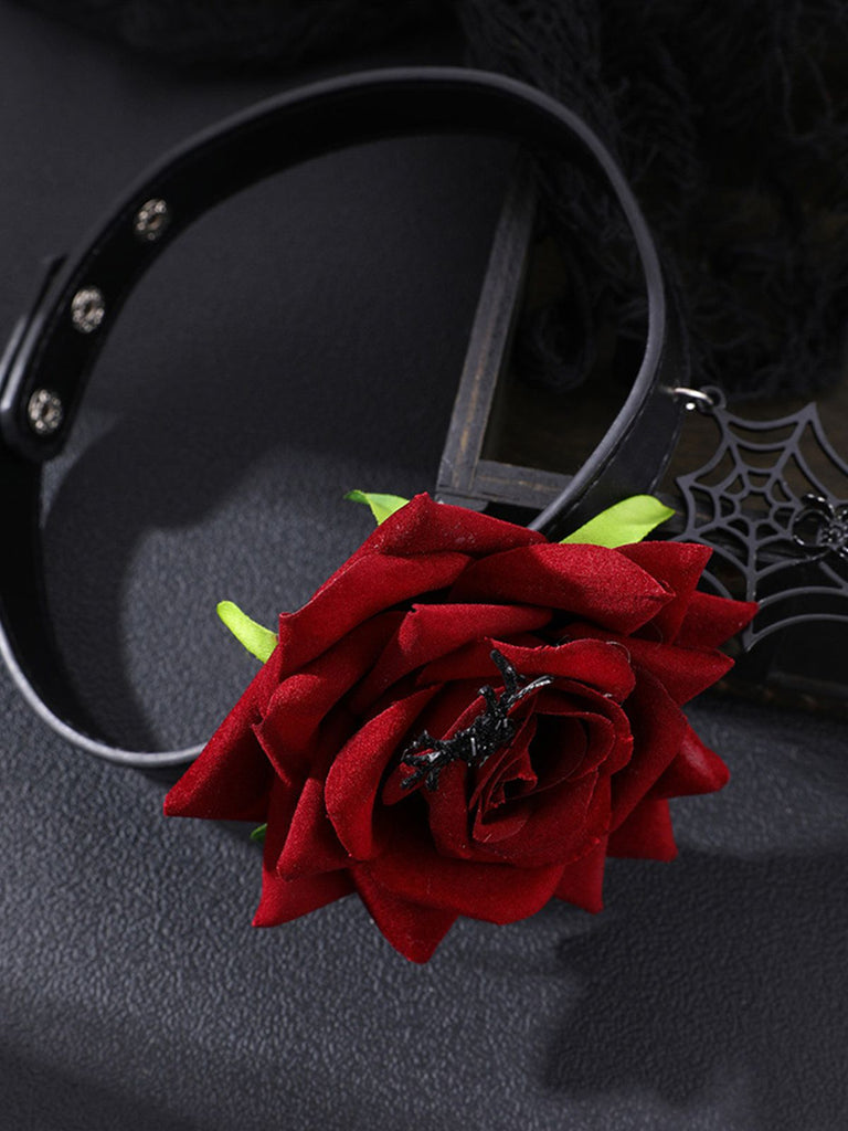 Gotische Spinnennetz & Rose Halsband Halskette