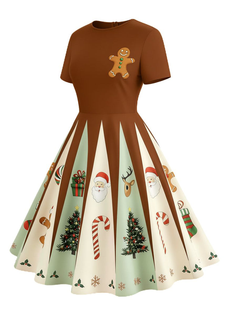 [Vorverkauf] Braun 1950er Weihnachten Lebkuchen Swing Kleid